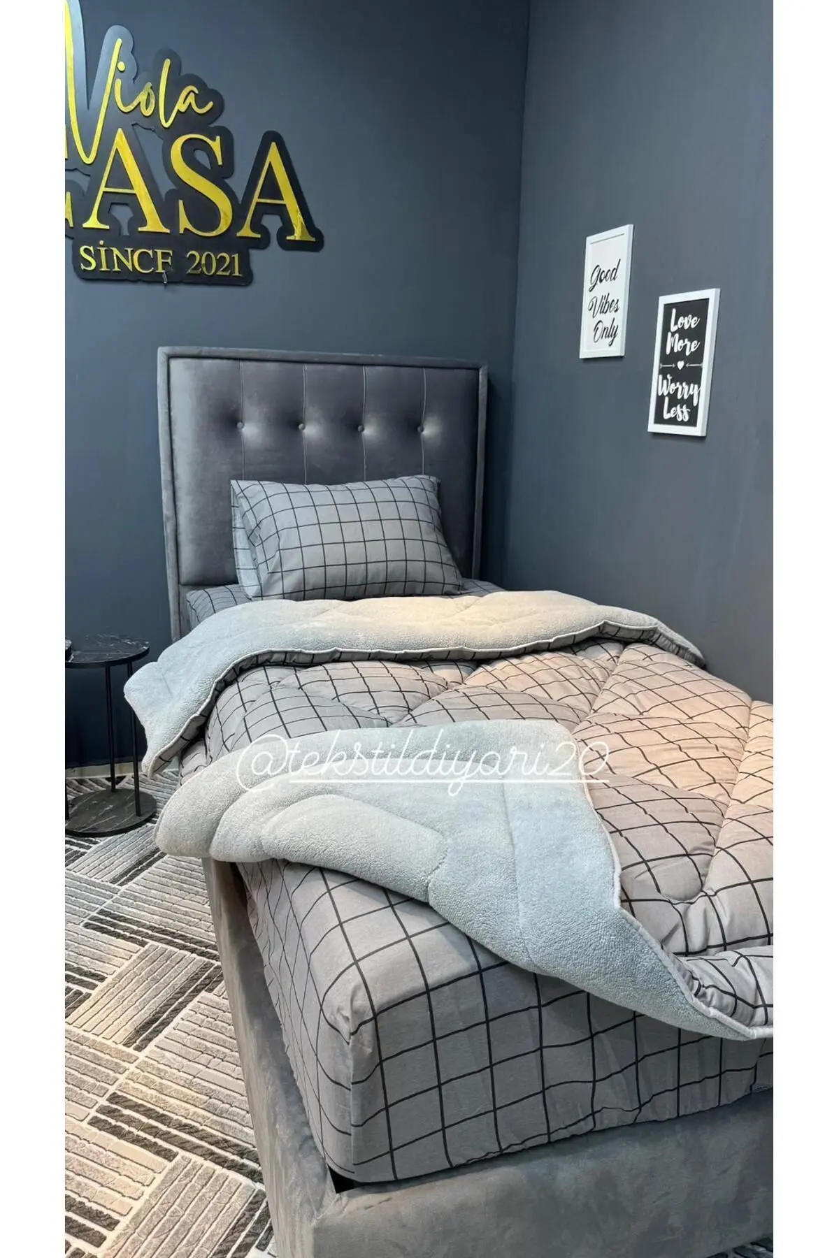 Tek Kişilik Welsoft Pufidik Uyku Seti (Lastikli Çarşaflı) Füme Kare