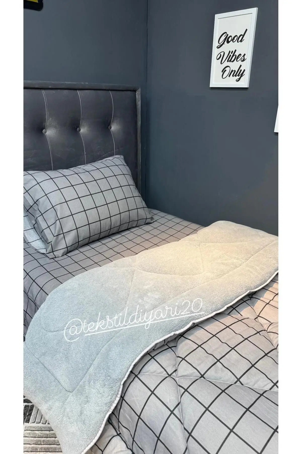 Tek Kişilik Welsoft Pufidik Uyku Seti (Lastikli Çarşaflı) Füme Kare