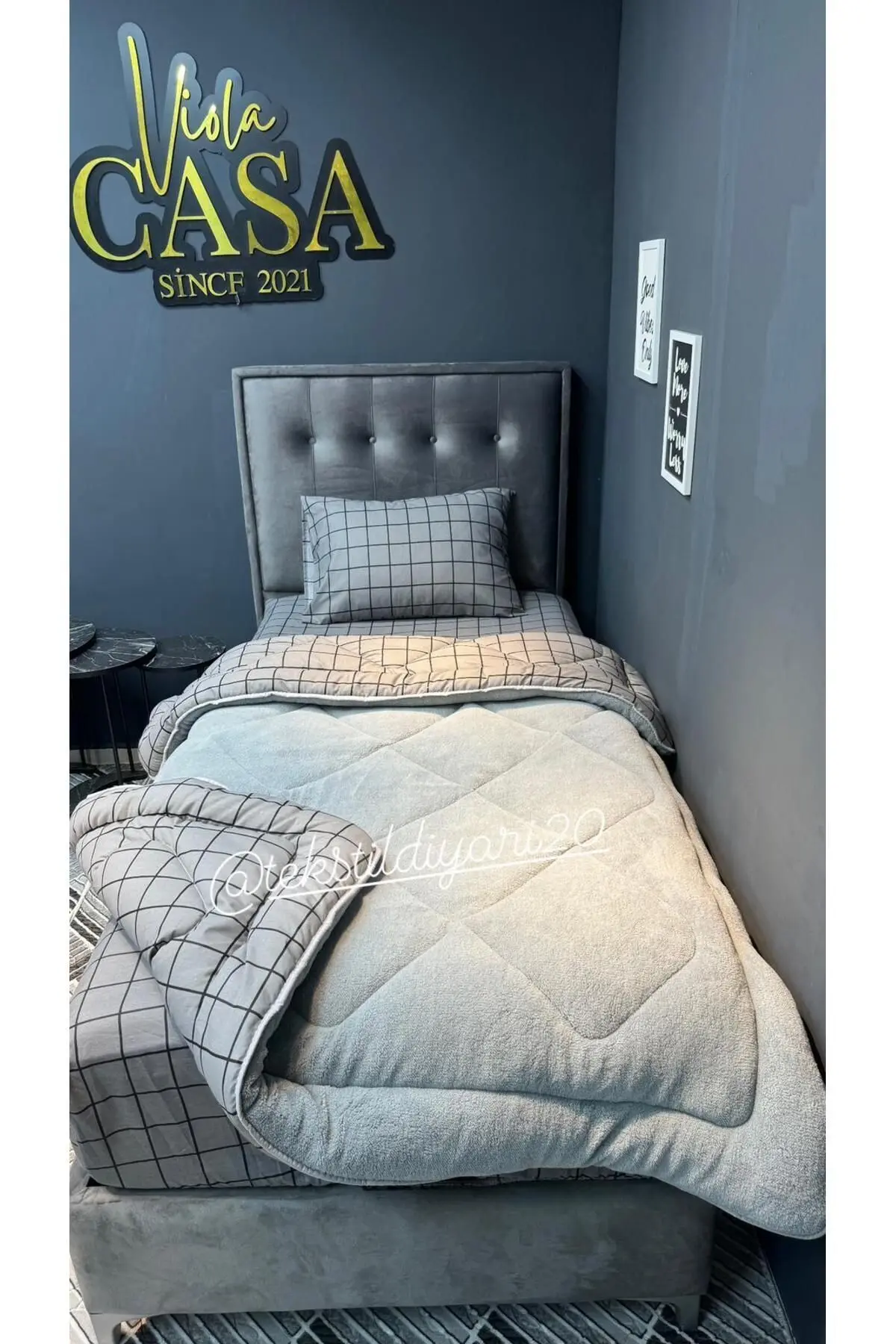 Tek Kişilik Welsoft Pufidik Uyku Seti (Lastikli Çarşaflı) Füme Kare