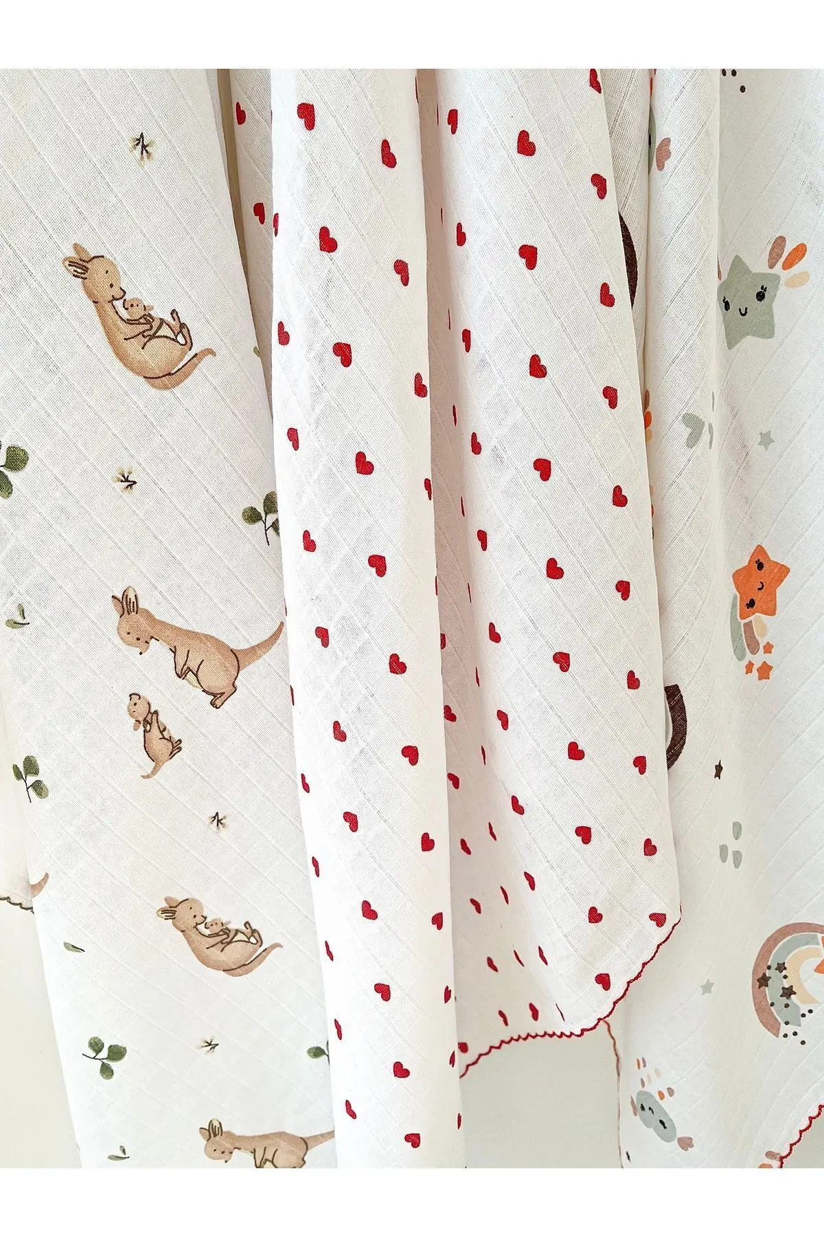 Çok Amaçlı Müslin Örtü 3’lü Set, Müslin Yenidoğan Bebek Battaniyesi, %100 Pamuk Müslin Bez, 80*90 cm