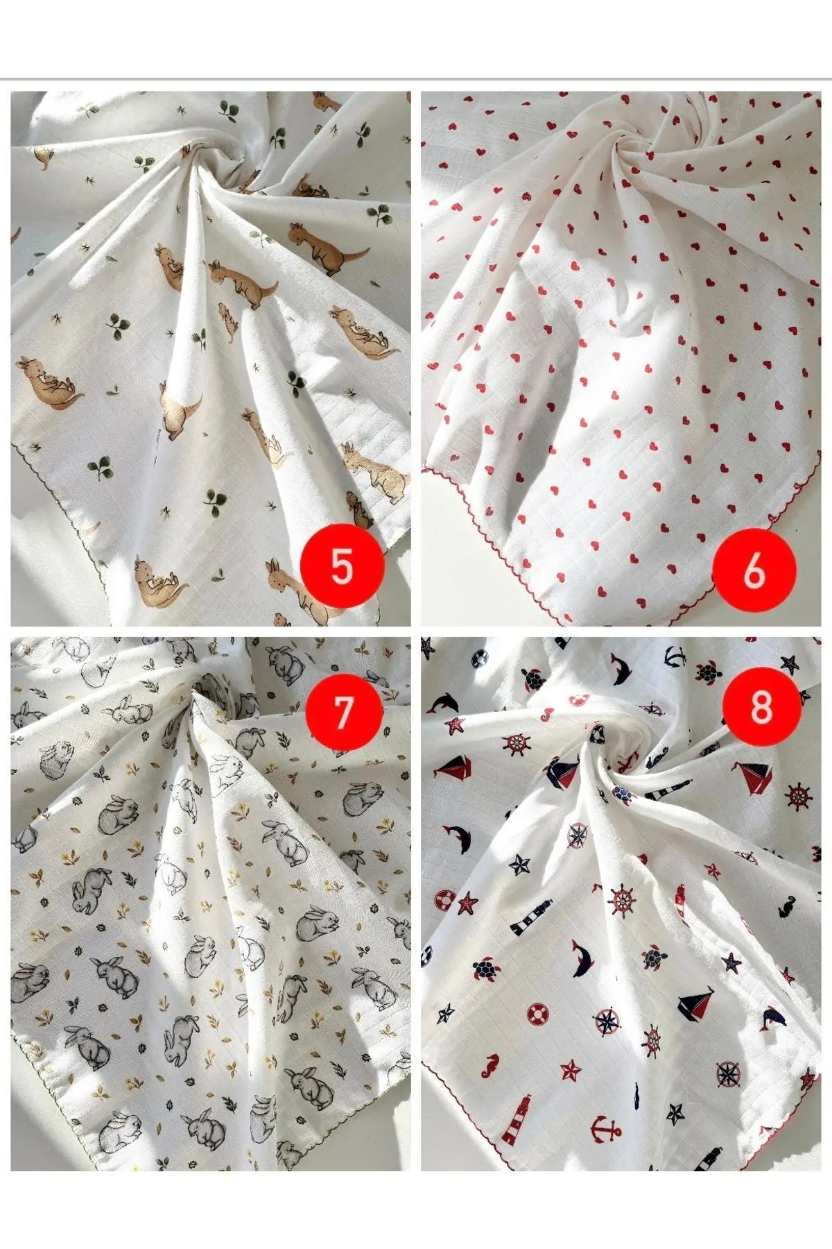 Çok Amaçlı Müslin Bez, Muslin Bebek Battaniyesi,%100 Pamuk, 80*90cm 5Li SET KENDİ SETİNİZİ OLUŞTURUN