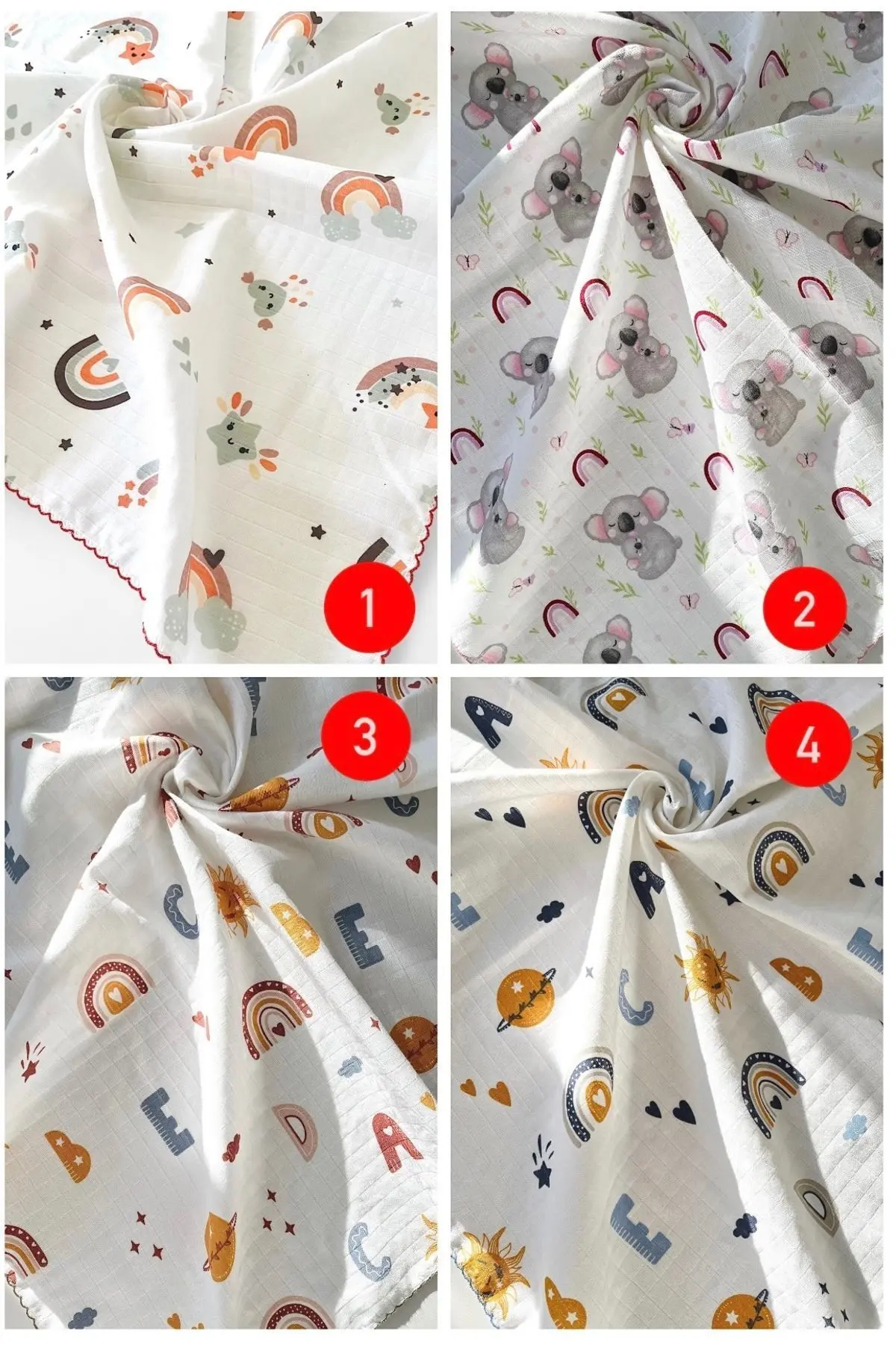 Çok Amaçlı Müslin Örtü, Muslin Bebek Battaniyesi,%100 Pamuk,80*90cm 1 Adet Kendi Setinizi Oluşturun