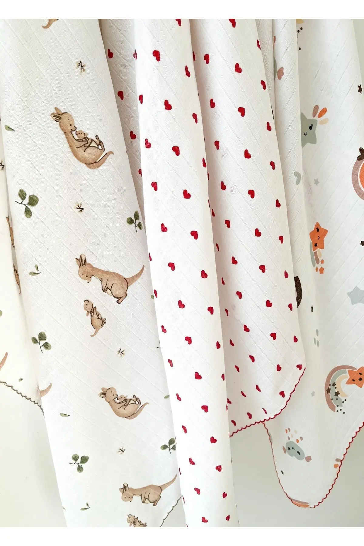 Çok Amaçlı Müslin Örtü 3’lü Set, Müslin Yenidoğan Bebek Battaniyesi, %100 Pamuk Müslin Bez, 80*90 cm