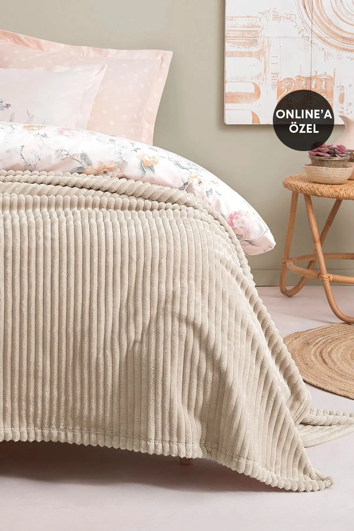 Holly Wellsoft Tek Kişilik Battaniye - Ekru