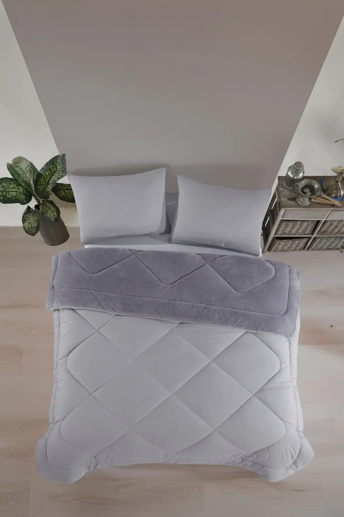 Çift Kişilik Lüx Gri Wellsoft Yorgan Çift Taraflı 195 X 215