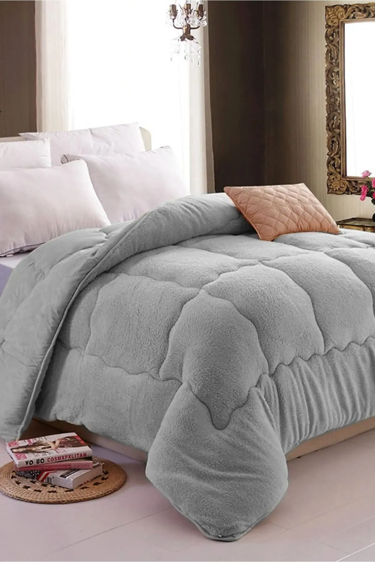 Çift Kişilik Lüx Gri Wellsoft Yorgan Çift Taraflı 195 X 215