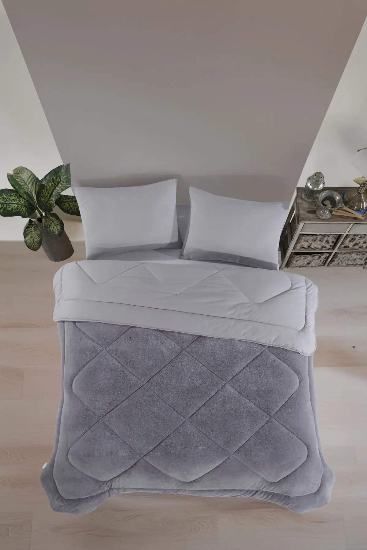 Çift Kişilik Lüx Gri Wellsoft Yorgan Çift Taraflı 195 X 215