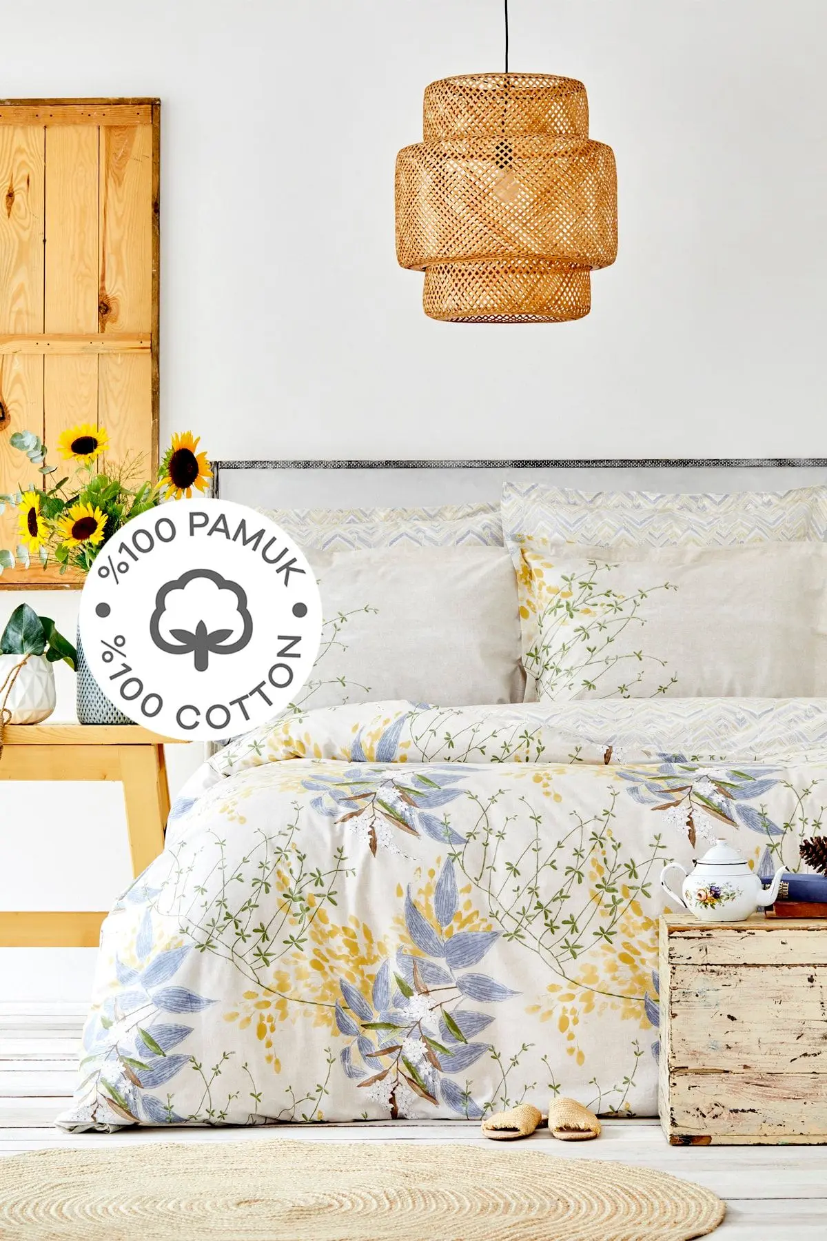 Karaca Home Clarinda Hardal %100 Pamuk Çift Kişilik Lastik Çarşaflı Nevresim Takımı