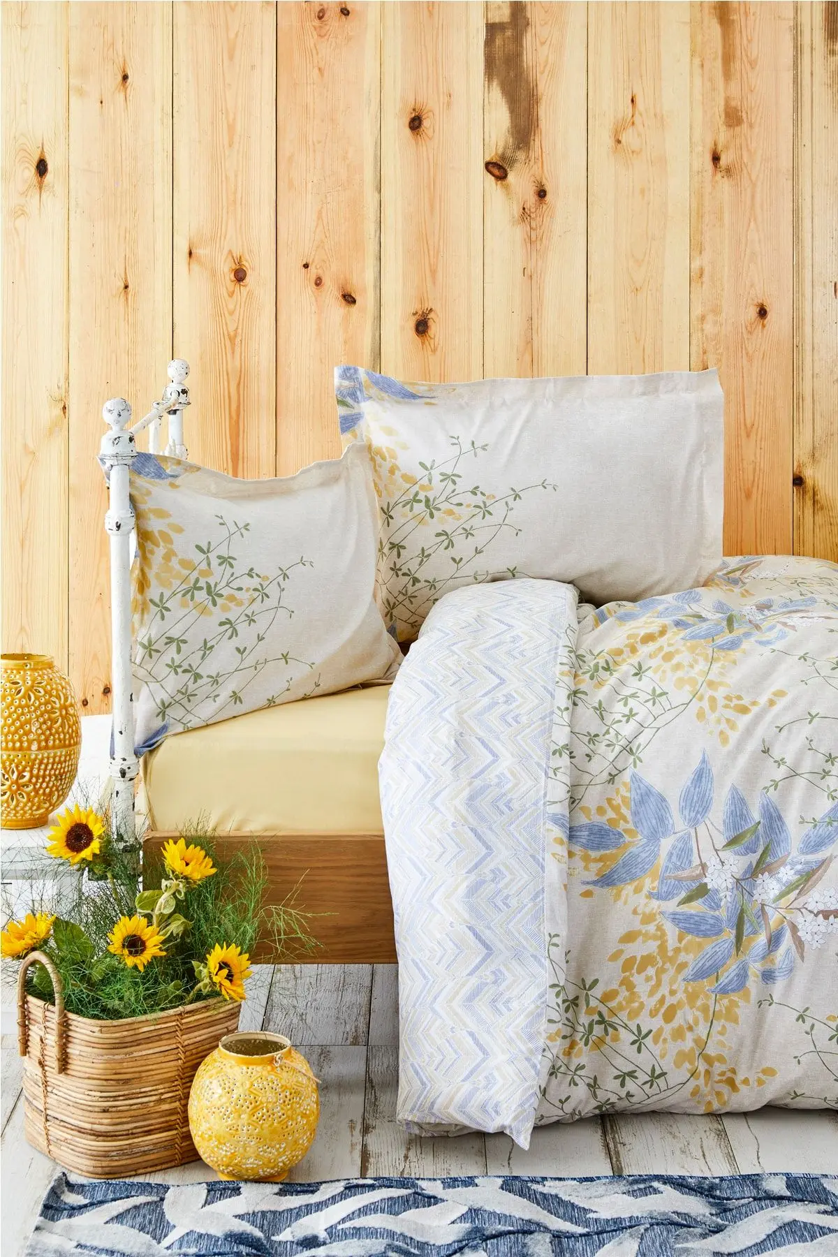 Clarinda Hardal %100 Pamuk Çift Kişilik Lastik Çarşaflı Nevresim Takımı