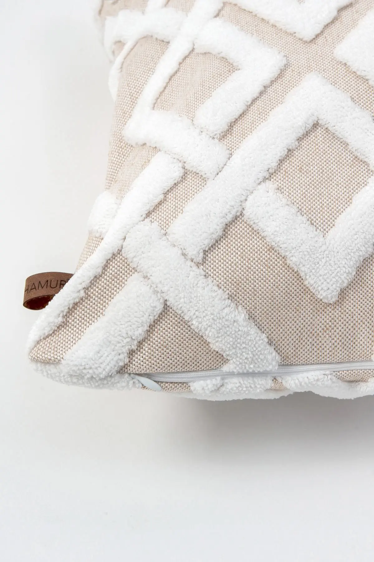 Bohem Özel Tasarım Punch Panç Desen Dekoratif Kırlent Kılıfı Mila Bej