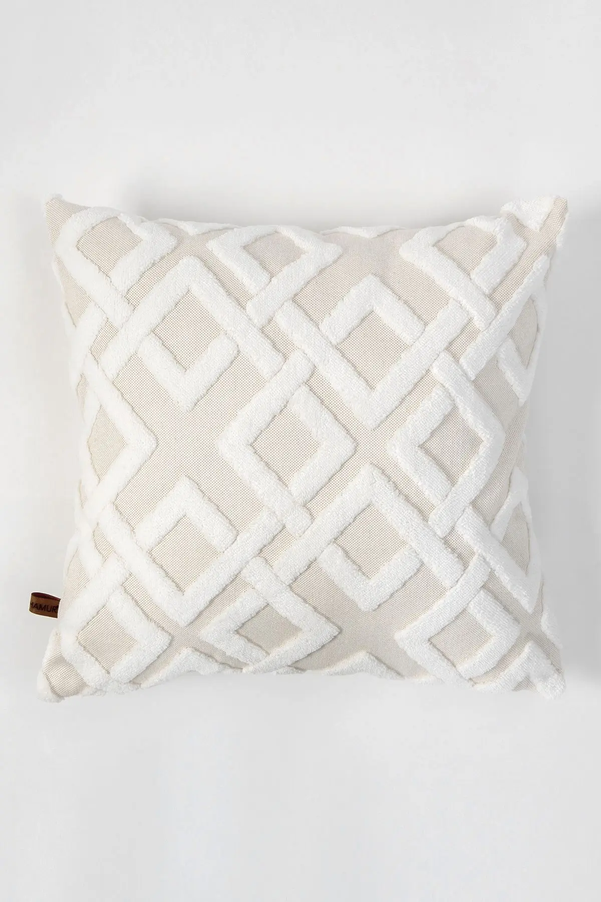 Bohem Özel Tasarım Punch Panç Desen Dekoratif Kırlent Kılıfı Mila Ekru