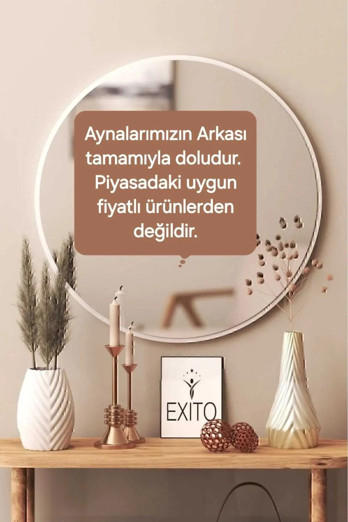 Dekoratif Yuvarlak Ayna Beyaz 60 Cm Antre Hol Wc 5704