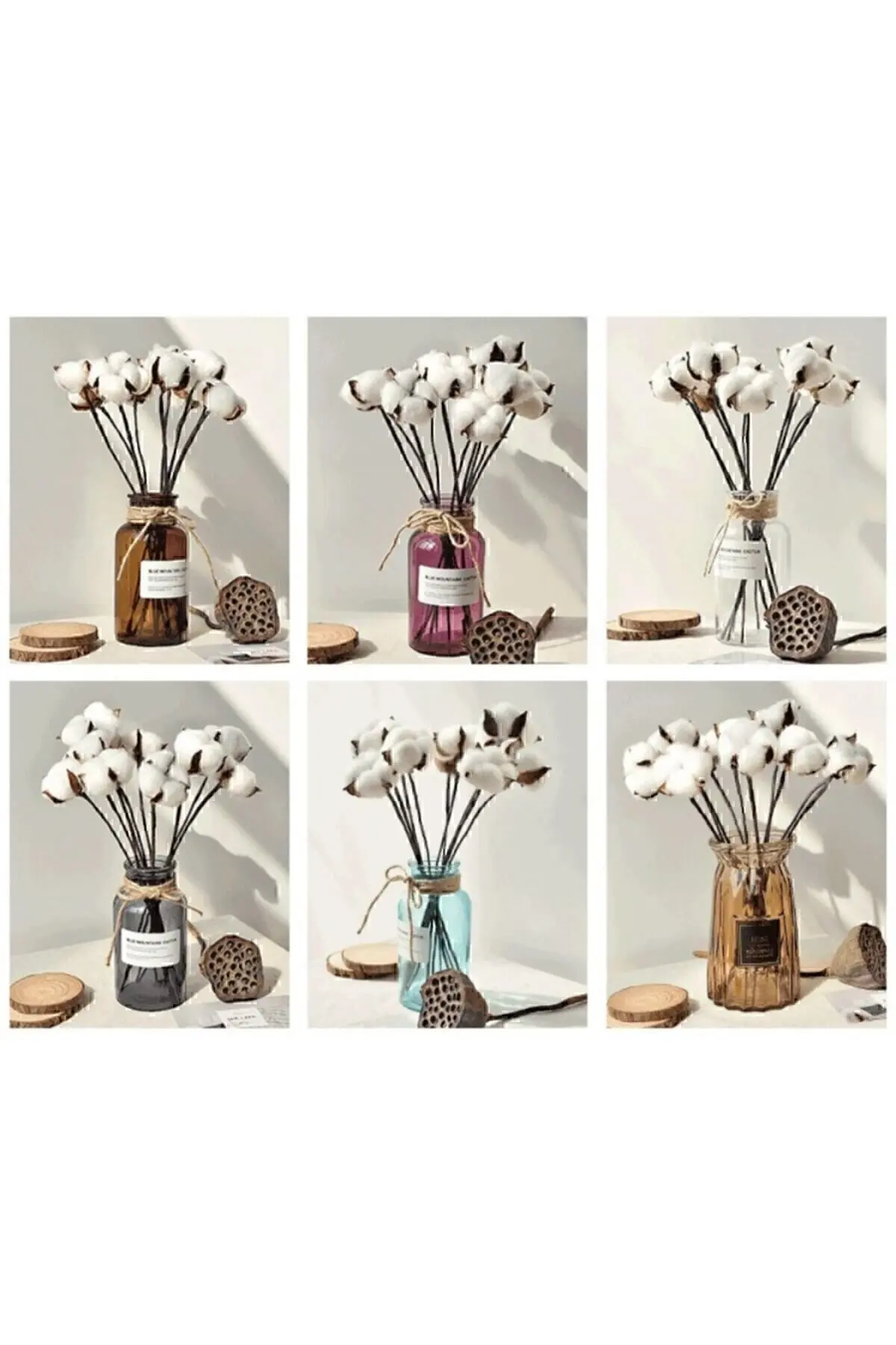 Kelebek Çiçekçilik Hobi Beyaz Doğal Pamuk Dalları 6 Adet