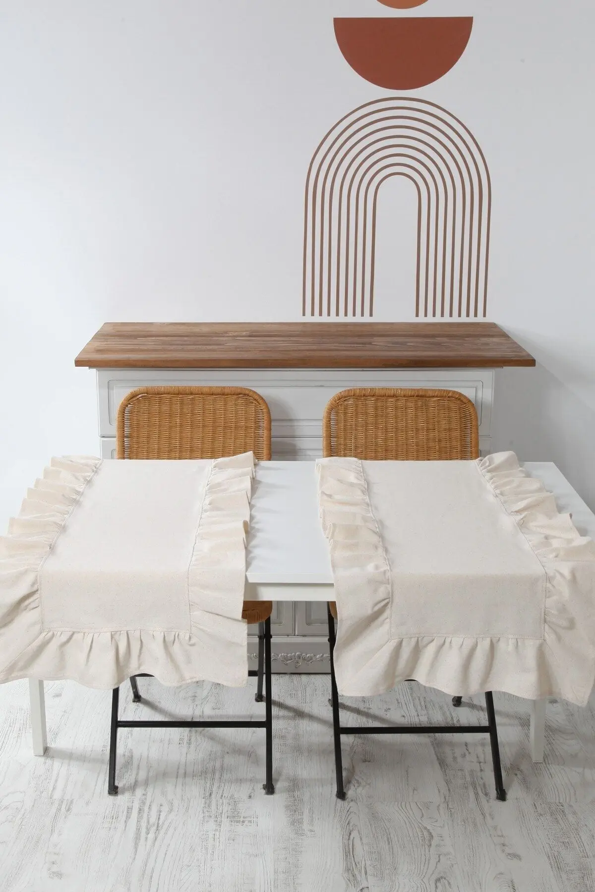 Naturel Fırfırlı Runner Vintage 2 Li 40x80 Cm