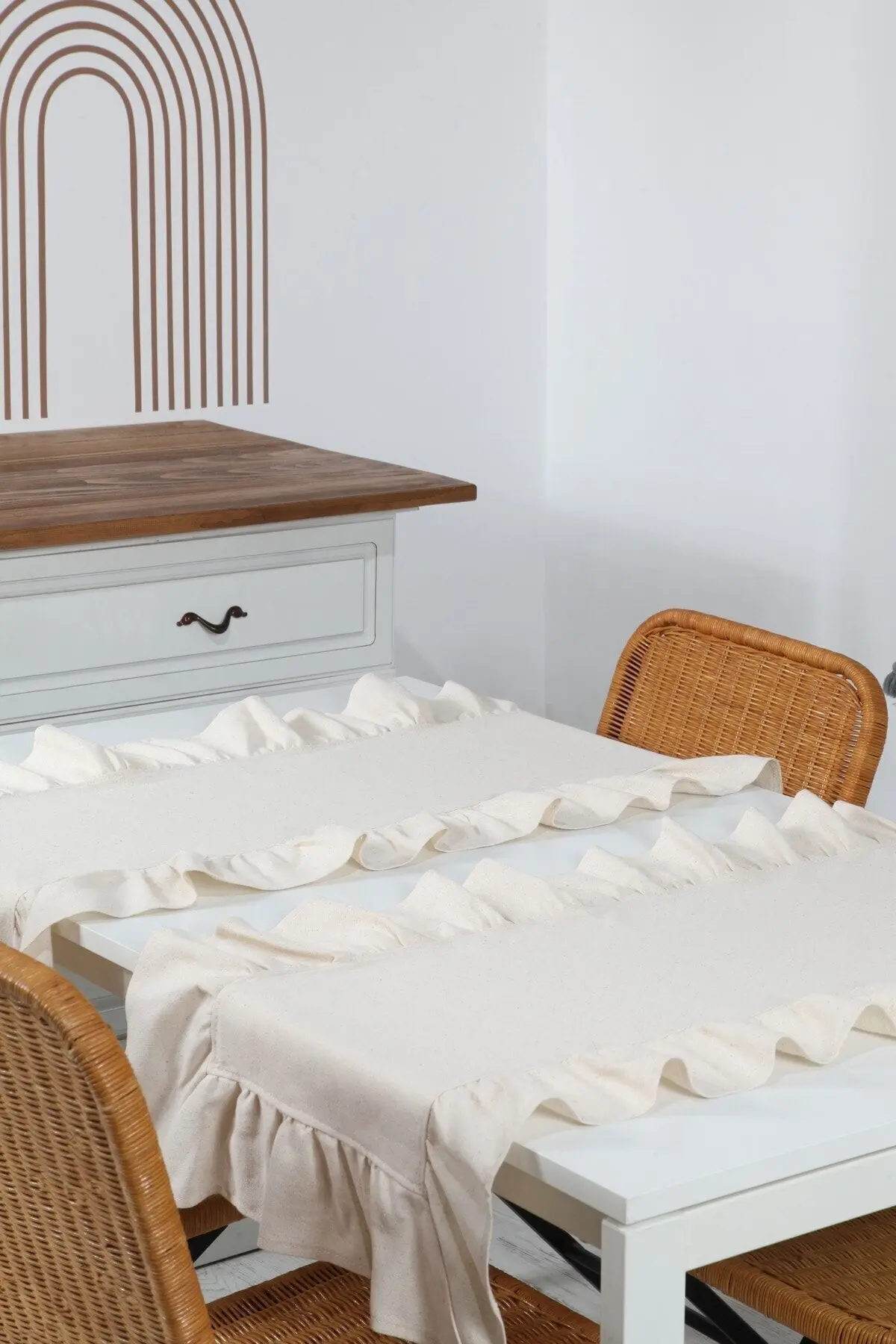 Naturel Fırfırlı Runner Vintage 2 Li 40x80 Cm