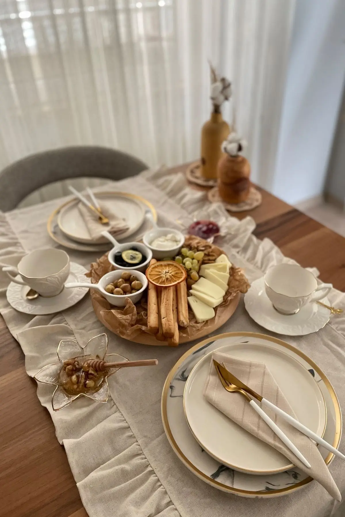 cotton maison Naturel Fırfırlı Runner Vintage 40x80 Cm