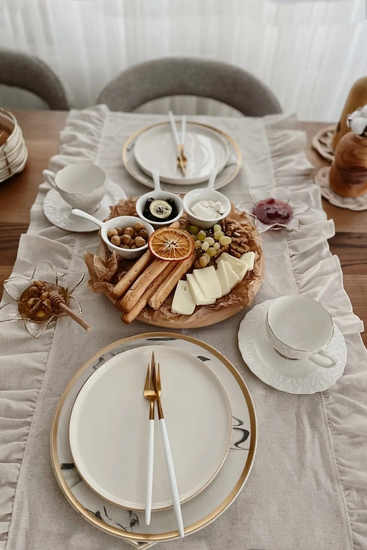 cotton maison Naturel Fırfırlı Runner Vintage 50x130 Cm