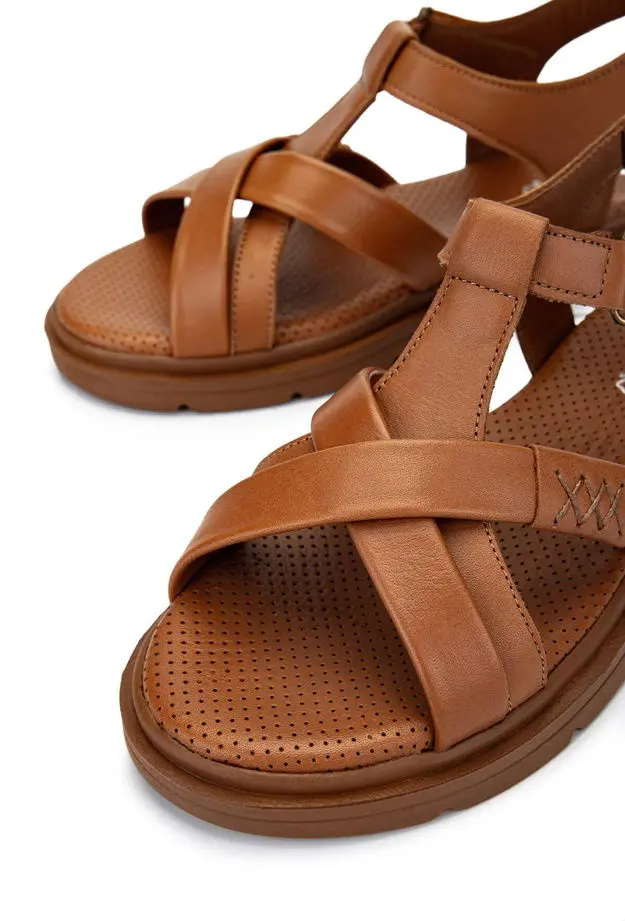 Tamer Tanca Kadın Hakiki Deri Taba Deri Düz Sandalet