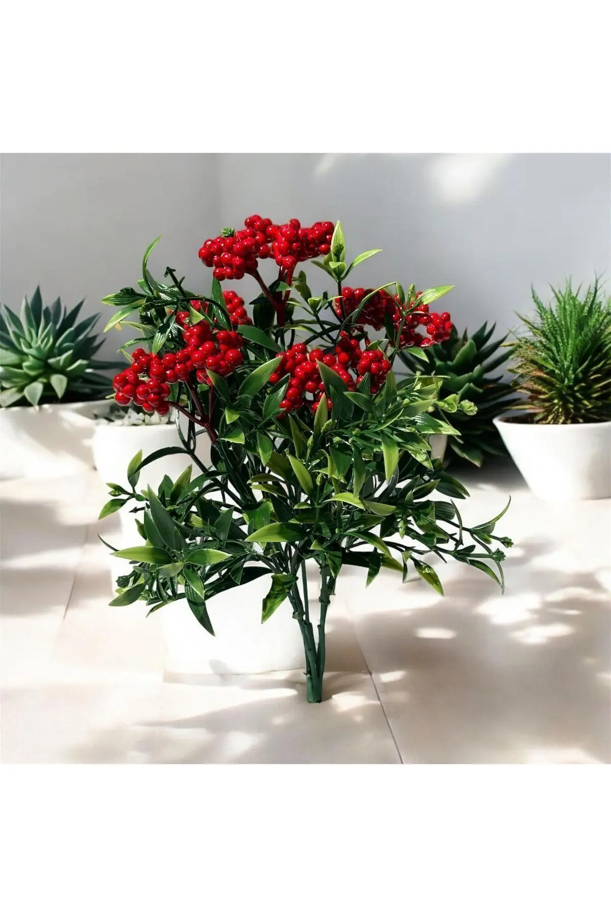 Yapay Çiçek 5 Dallı Yoğun Yapraklı Kokina Demeti Yeni Yıla Özel Üretim