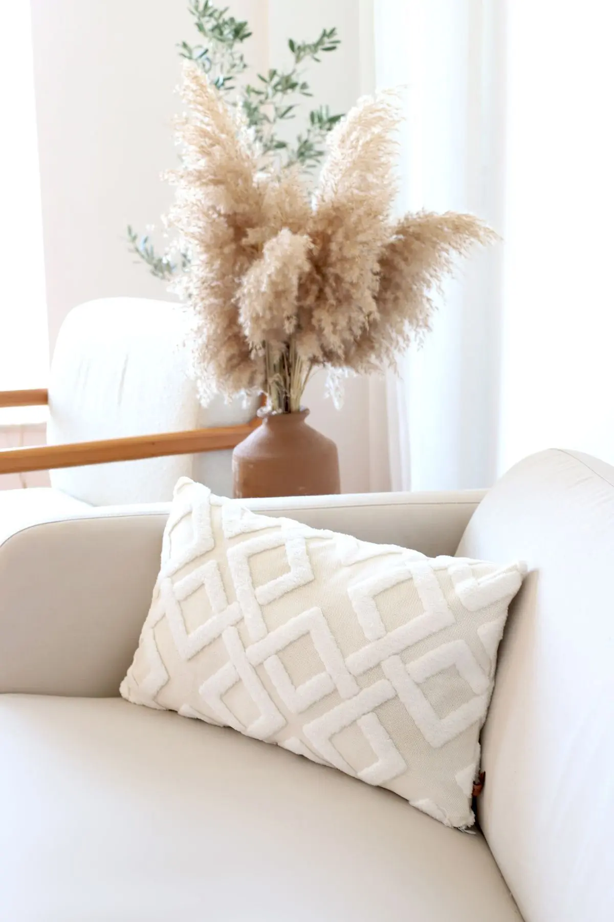 HAMUR Bohem Özel Tasarım Punch Panç Desen Dekoratif Dikdörtgen Kırlent Kılıfı Mila Ekru