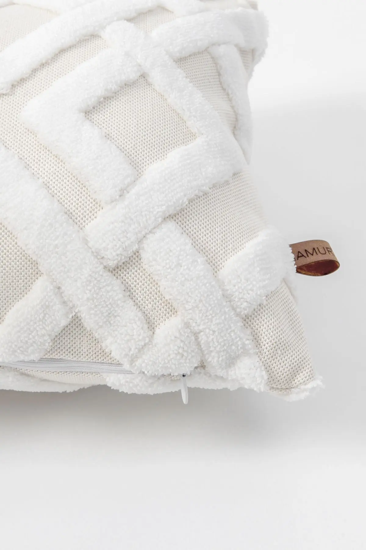 Bohem Özel Tasarım Punch Panç Desen Dekoratif Dikdörtgen Kırlent Kılıfı Mila Ekru