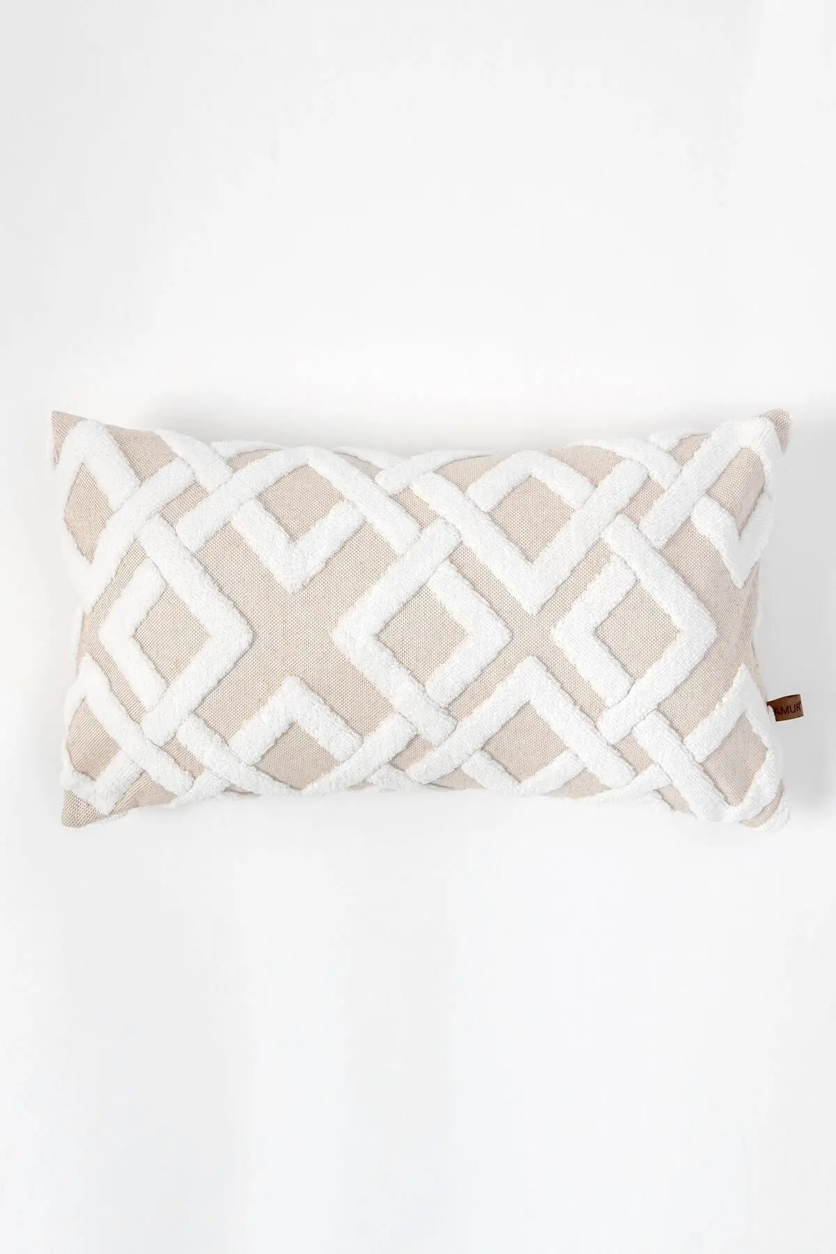 Bohem Özel Tasarım Punch Panç Desen Dekoratif Dikdörtgen Kırlent Kılıfı Mila Bej