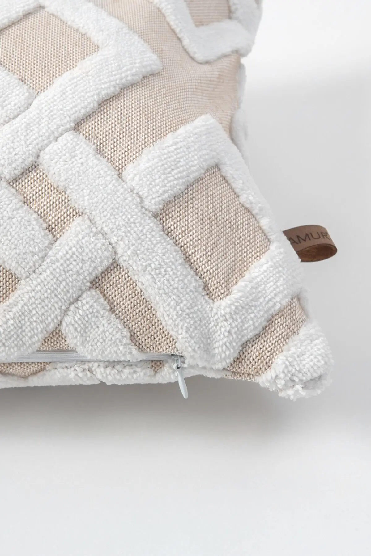 Bohem Özel Tasarım Punch Panç Desen Dekoratif Dikdörtgen Kırlent Kılıfı Mila Bej