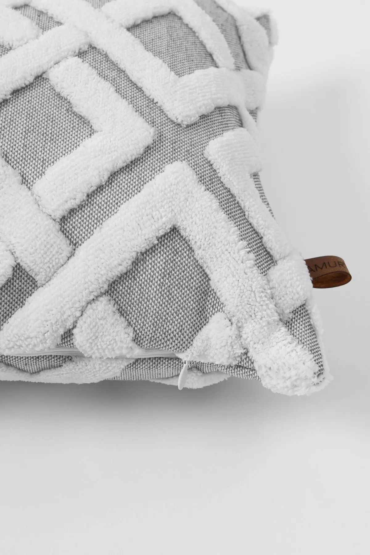 Bohem Özel Tasarım Punch Panç Desen Dekoratif Dikdörtgen Kırlent Kılıfı Mila Gri