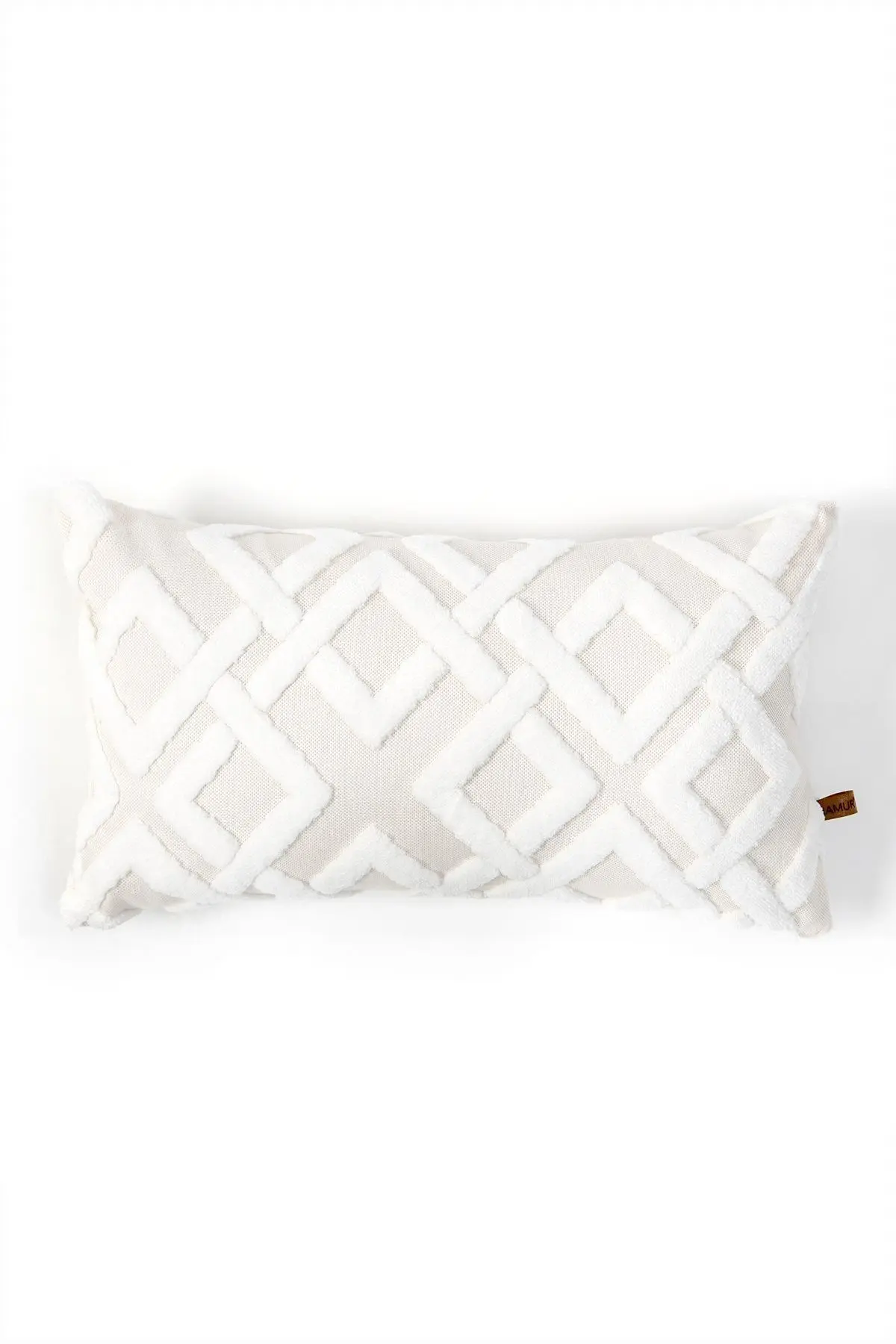 Bohem Özel Tasarım Punch Panç Desen Dekoratif Dikdörtgen Kırlent Kılıfı Mila Ekru