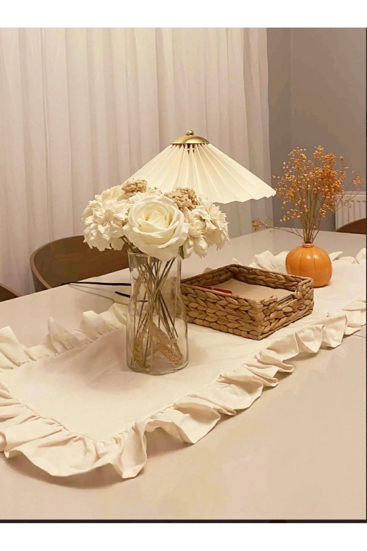 İDİL Naturel Runner Vintage / Kenarı Fırfırlı Runner 40×110