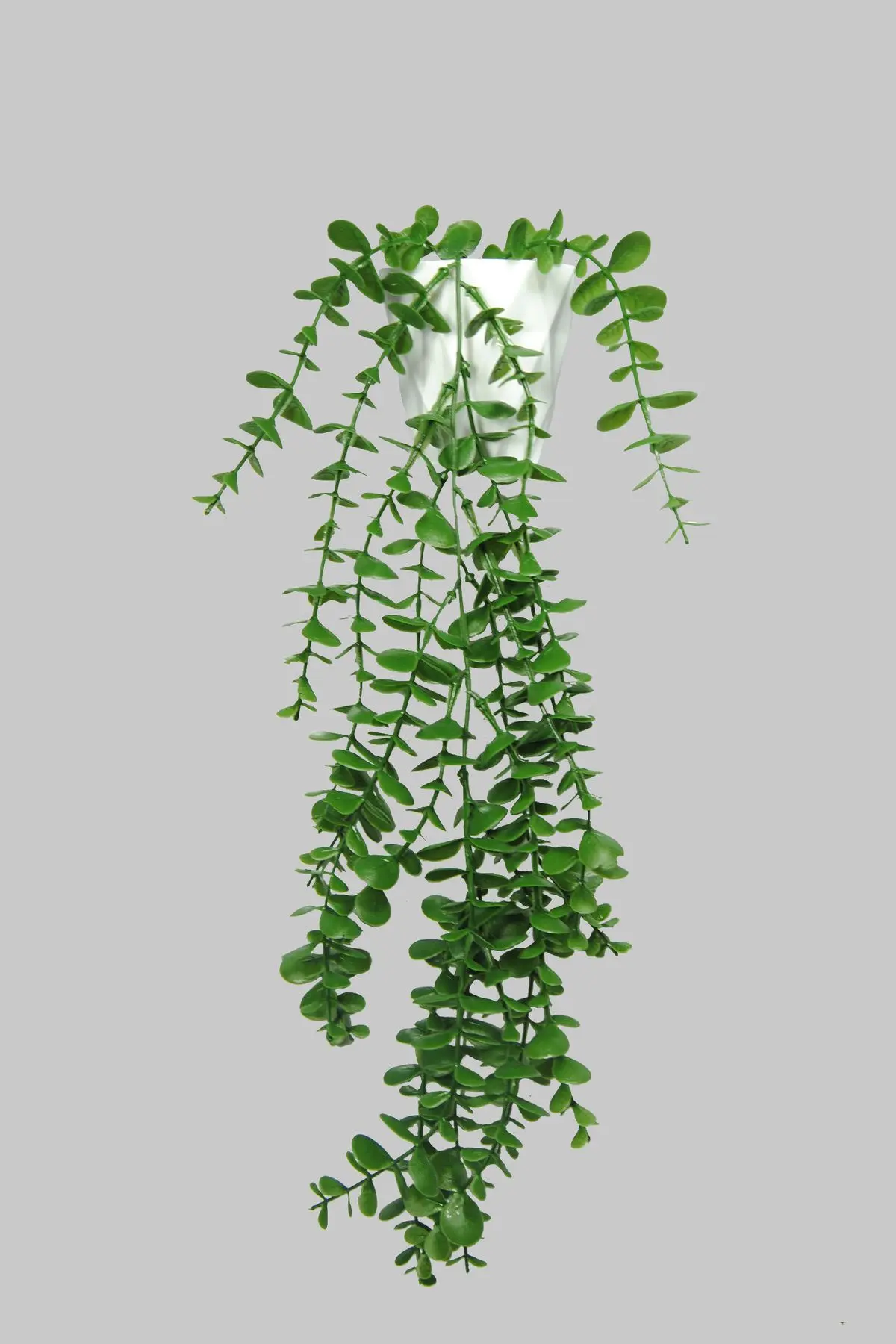 Yapay Çiçek Beyaz Elmas Saksıda Tek Dal 16 Yapraklı Yeşil Okaliptus Sarkıt