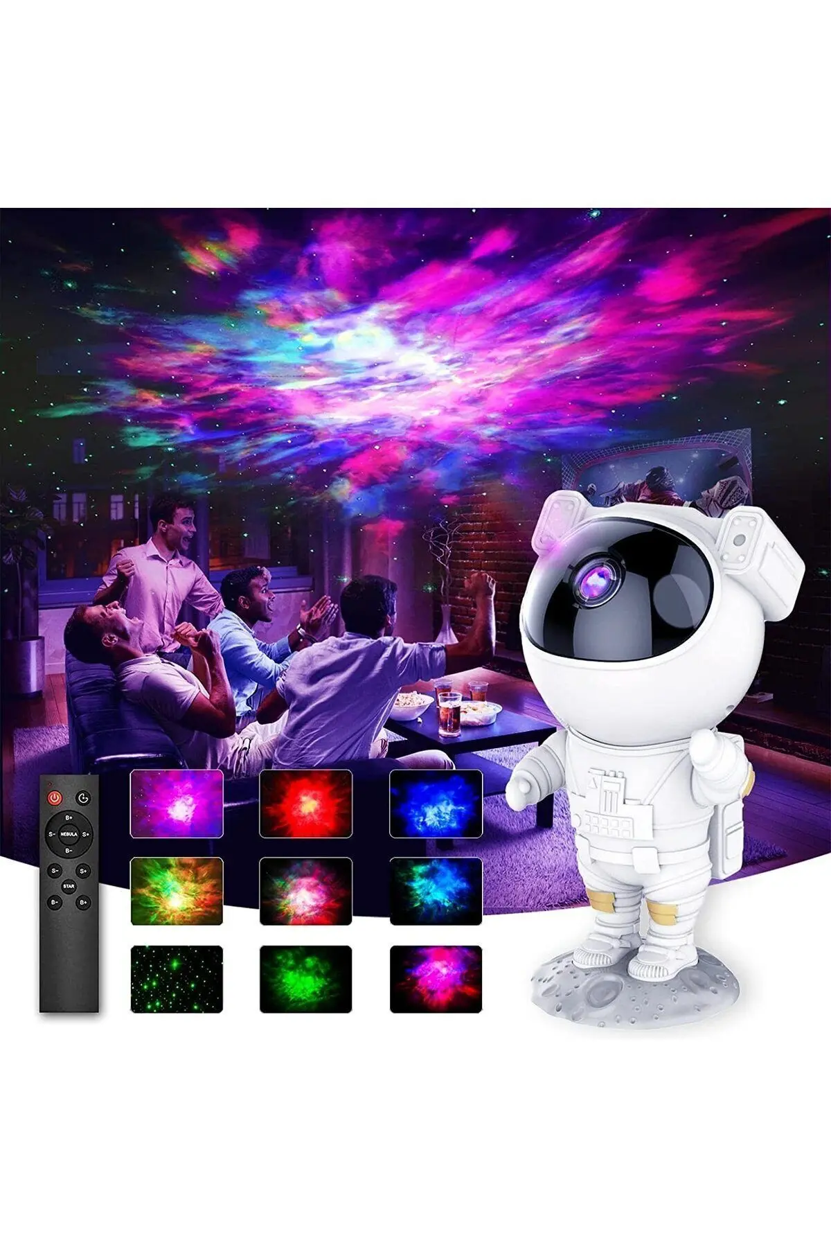 İTHALCİM Astronot Projektör Gece Masa Lambası Galaxy Gökyüzü Star Projeksiyon Kumandalı Samanyolu Aydınlatma