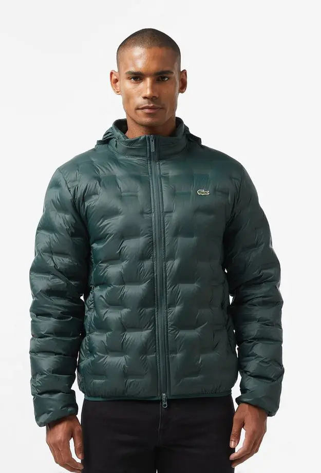 Lacoste Erkek Regular Fit Kapüşonlu Kapitone Koyu Yeşil Mont