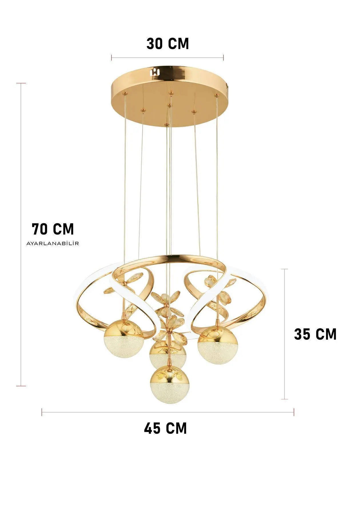 Octavia Kumandalı 3 Renk Işık Özellikli Modern Gold Kaplama Sarkıt Led Avize Salon Avize
