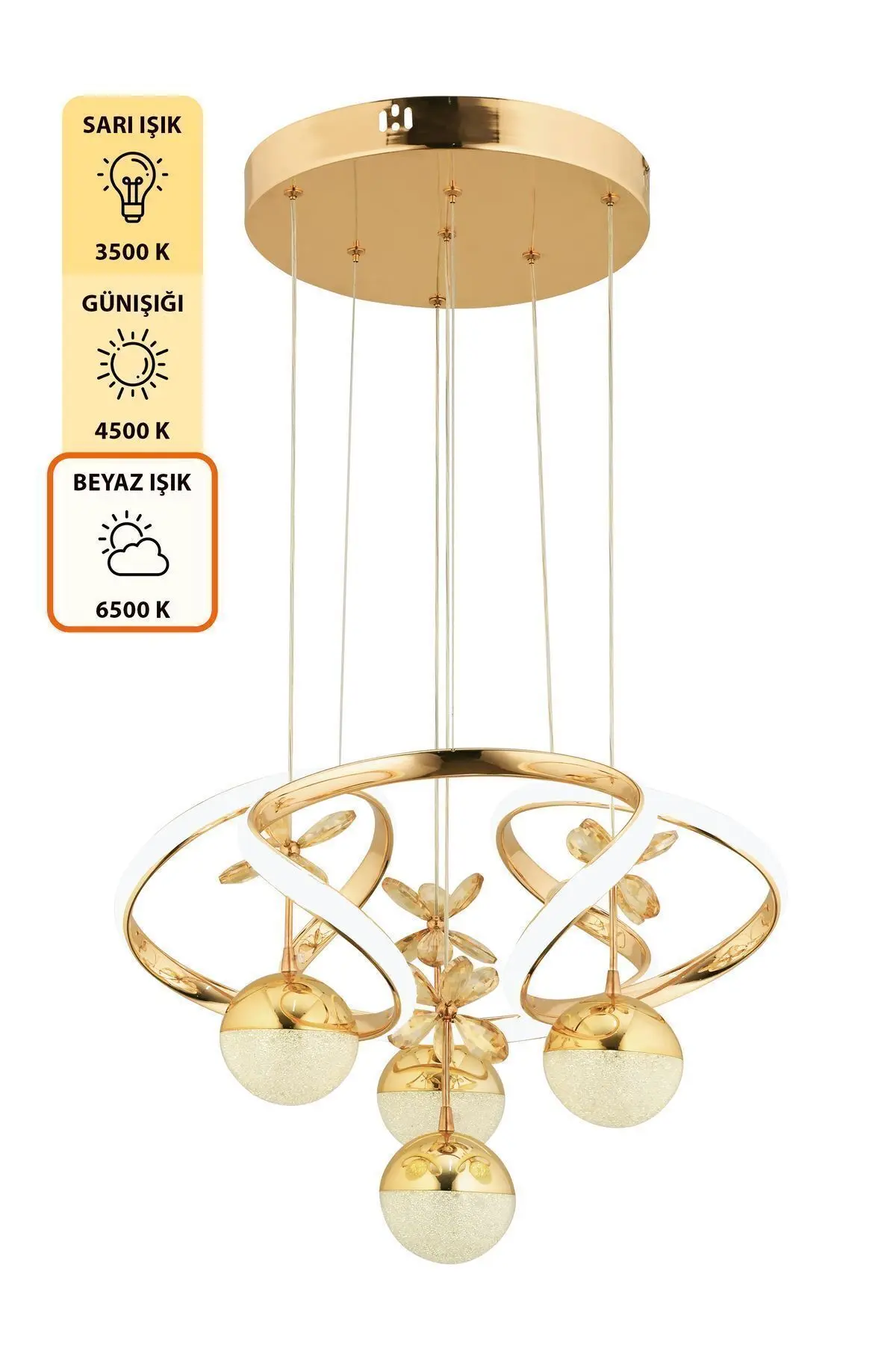 Octavia Kumandalı 3 Renk Işık Özellikli Modern Gold Kaplama Sarkıt Led Avize Salon Avize