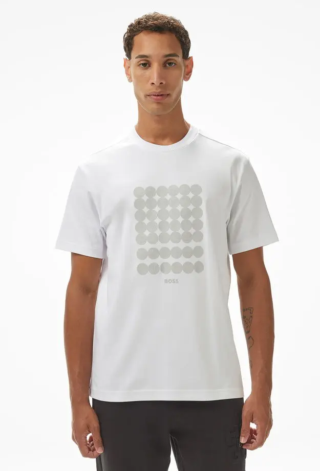 BOSS Boss Tee Print Striped C Erkek Beyaz T-Shirt