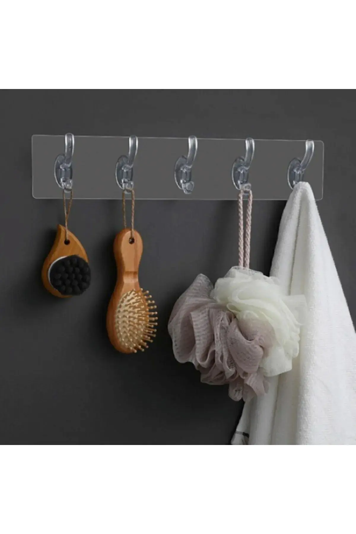 2 Adet Kendinden Yapışkanlı Güçlü Şeffaf 5li Askılık - Kapı Arkası Mutfak Duvar Banyo