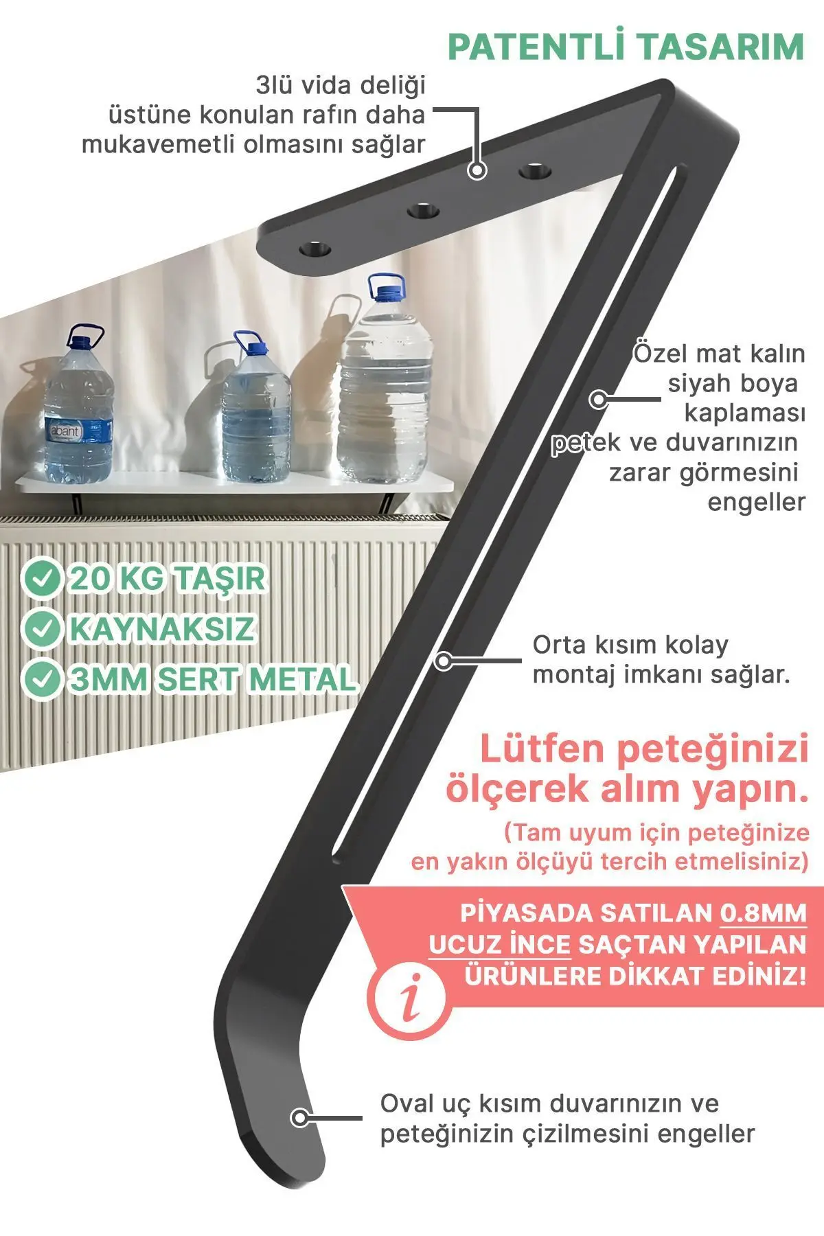 Riv Petek Üstü Uçan Raf Dresuar Kalorifer Peteği Rafı 100 X 18 Cm Bendir Siyah Mermer Oval Kesim