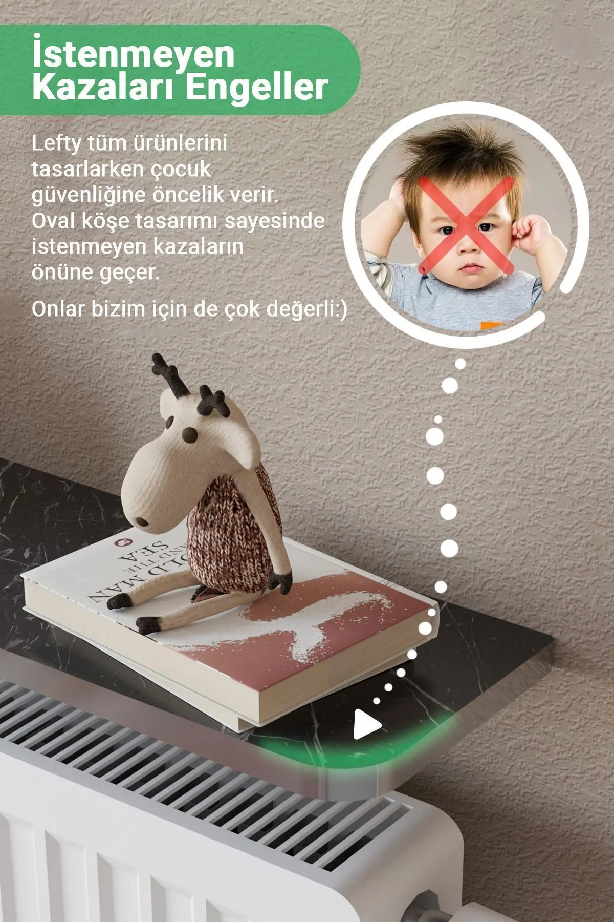 Riv Petek Üstü Uçan Raf Dresuar Kalorifer Peteği Rafı 100 X 18 Cm Bendir Gümüş Oval Kesim