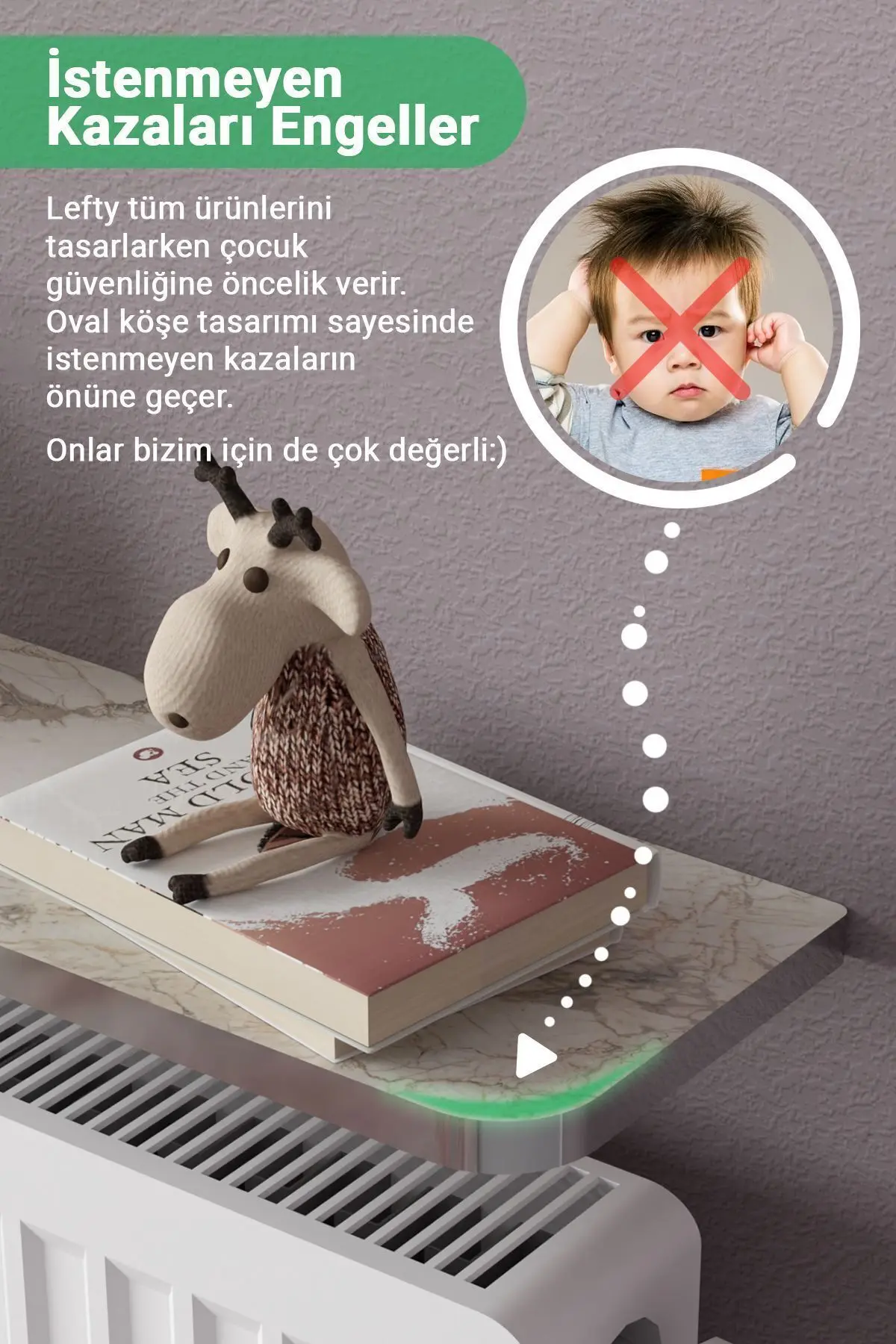 Riv Petek Üstü Uçan Raf Dresuar Kalorifer Peteği Rafı 100 X 18 Cm Efes Gümüş Oval Kesim
