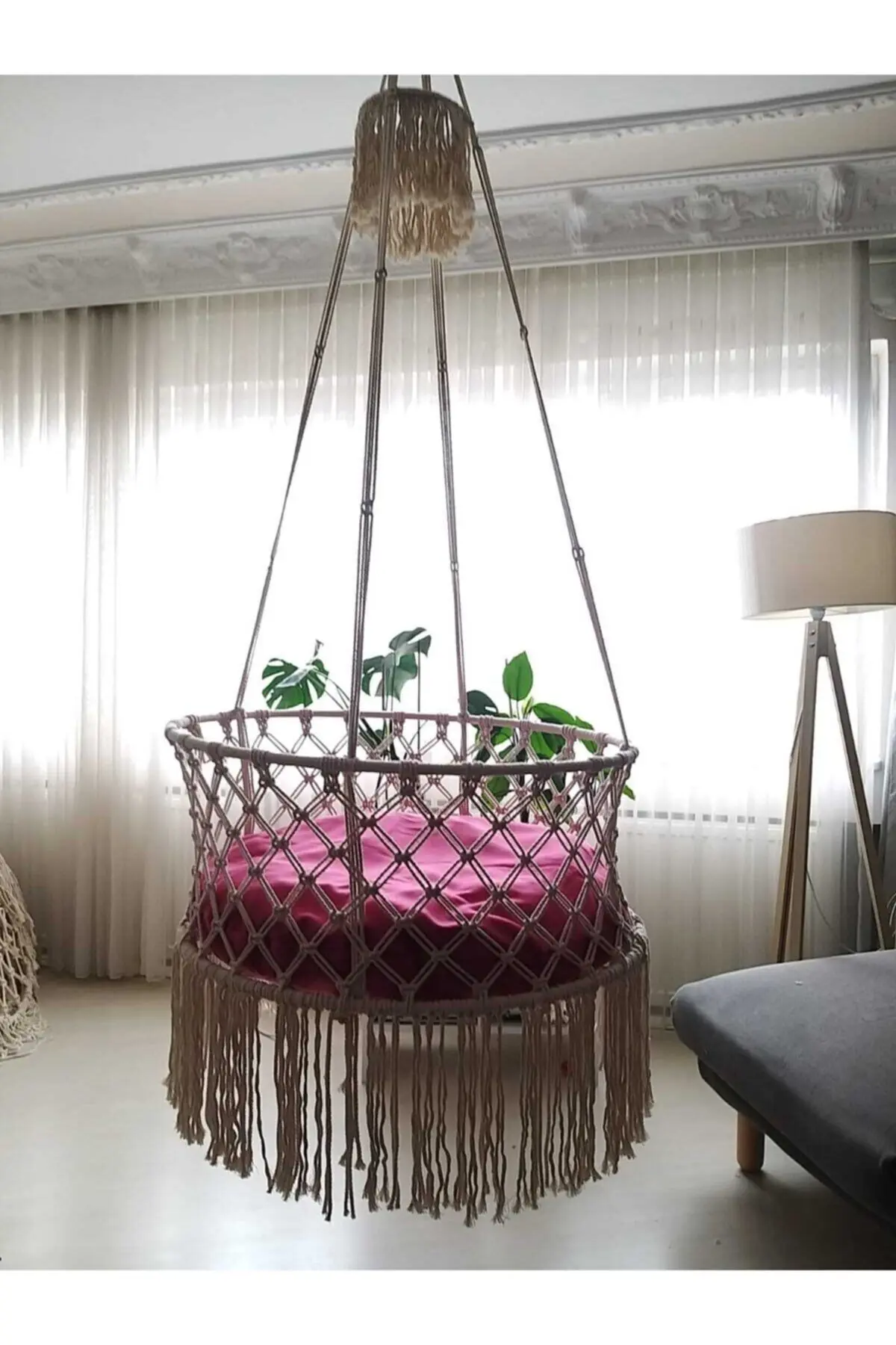AslanButik Makrome Özel Örgü Salıncak Beşik Pamuk Ip Bebek / Çocuk