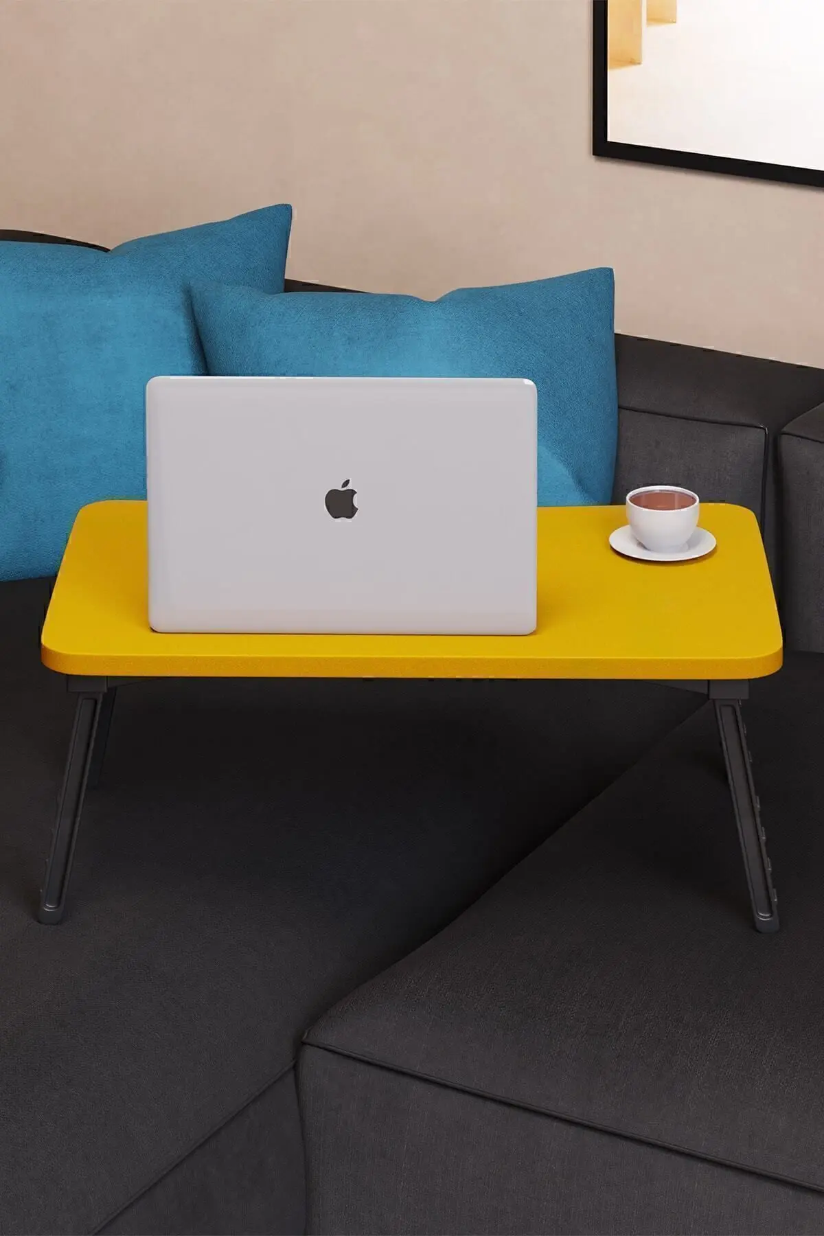 Renkli Laptop Sehpası Katlanabilir Yatak Koltuk Üstü Kahvaltı Bilgisayar Sehpası - Sarı