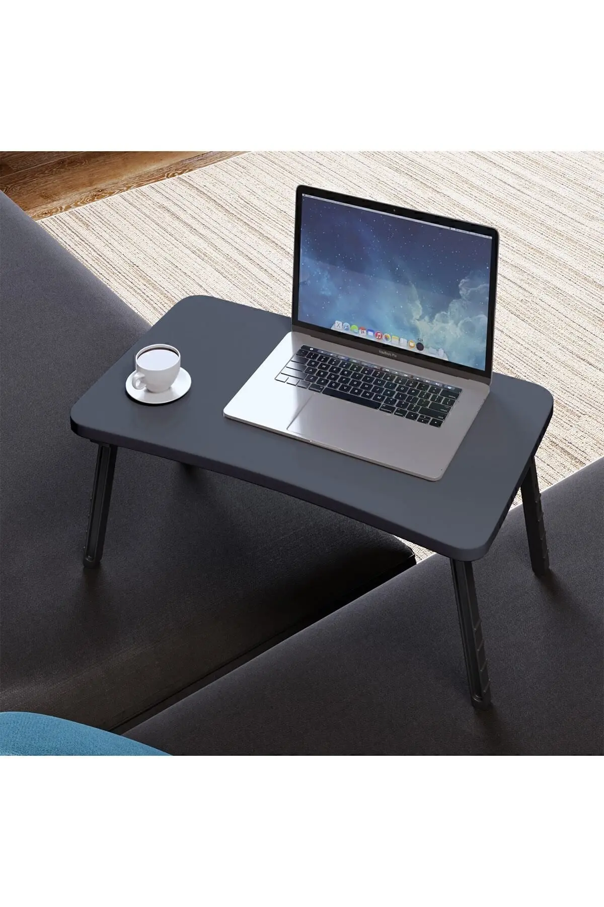 interGO Gri Renkli Laptop Katlanabilir Yatak Koltuk Üstü Kahvaltı Bilgisayar Sehpası - Antrasit Gri