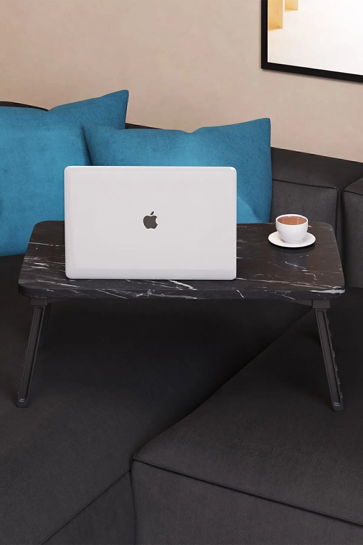 Renkli Laptop Sehpası Katlanabilir Yatak Koltuk Üstü Kahvaltı Bilgisayar Sehpası - Siyah