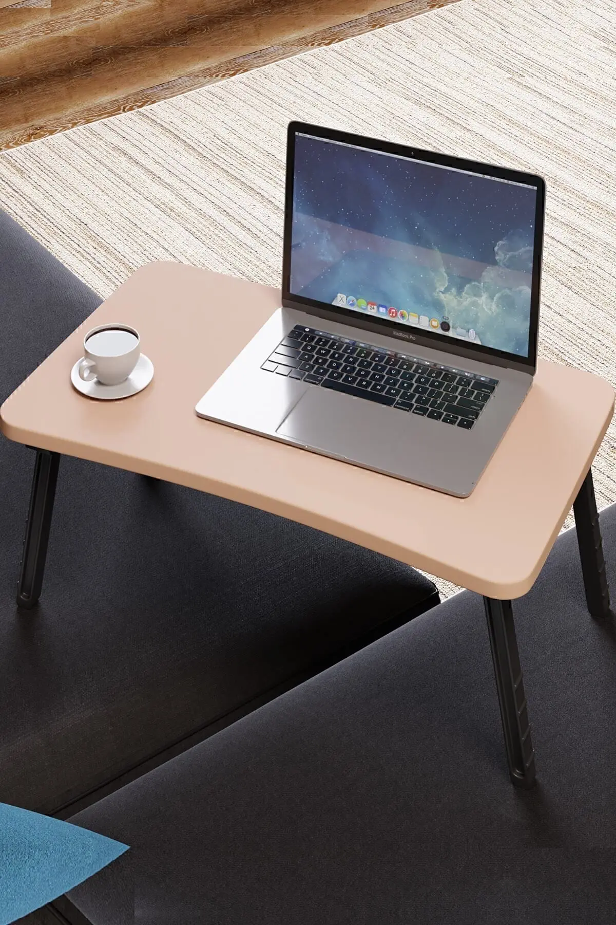 interGO Renkli Laptop Sehpası Katlanabilir Yatak Koltuk Üstü Kahvaltı Bilgisayar Sehpası - Capuccino