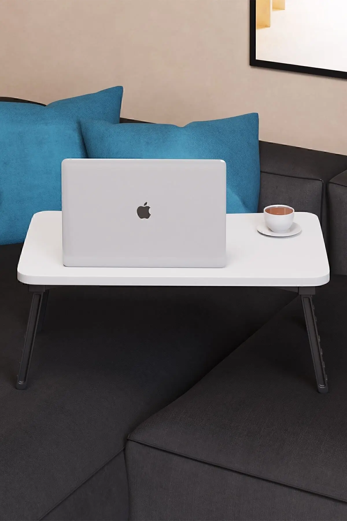 Beyaz Renkli Laptop Katlanabilir Yatak Koltuk Üstü Kahvaltı Bilgisayar Sehpası - Beyaz