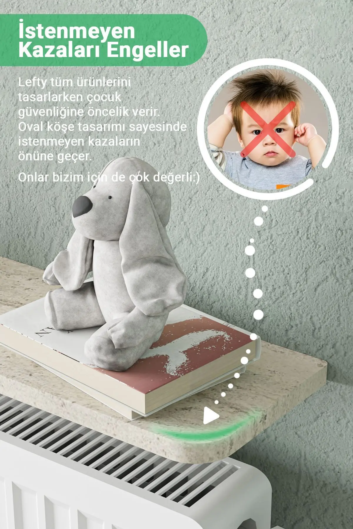 Montajsız Petek Üstü Uçan Raf Dresuar Kalorifer Peteği Rafı Kitaplık 80x18 Cm Traverten Mermer Desen