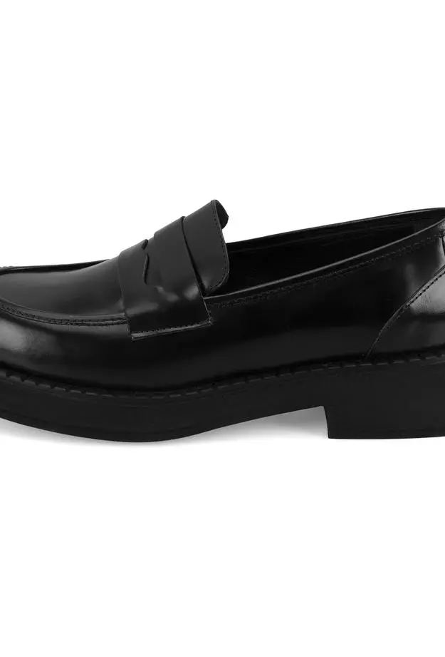 Kadın Siyah Deri Loafer