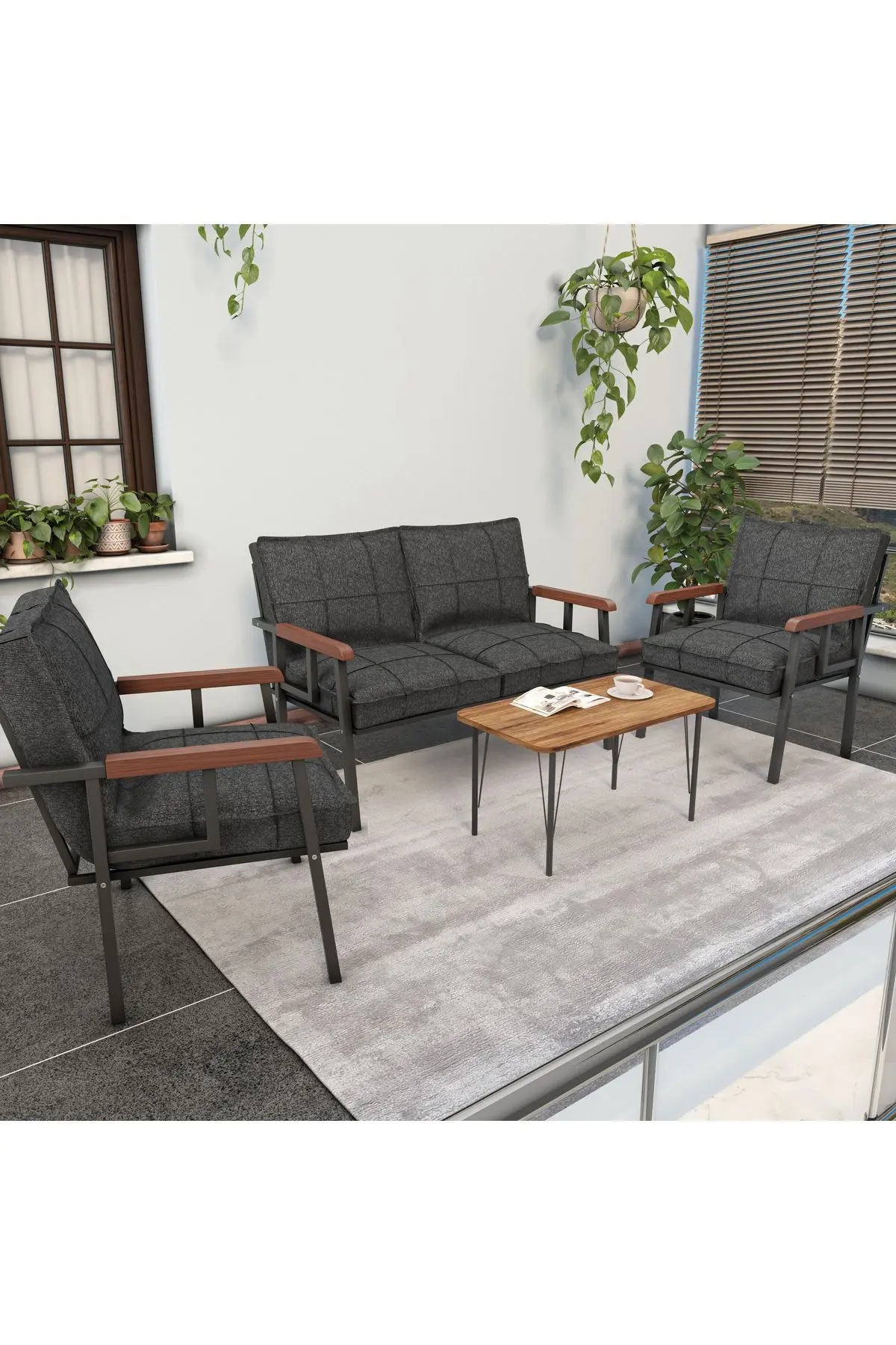 Mygusi "" Modern Balkon, Bahçe, Cafe - Metal Kanepe Koltuk Takımı - 2 1 1 Sehpa Hediye