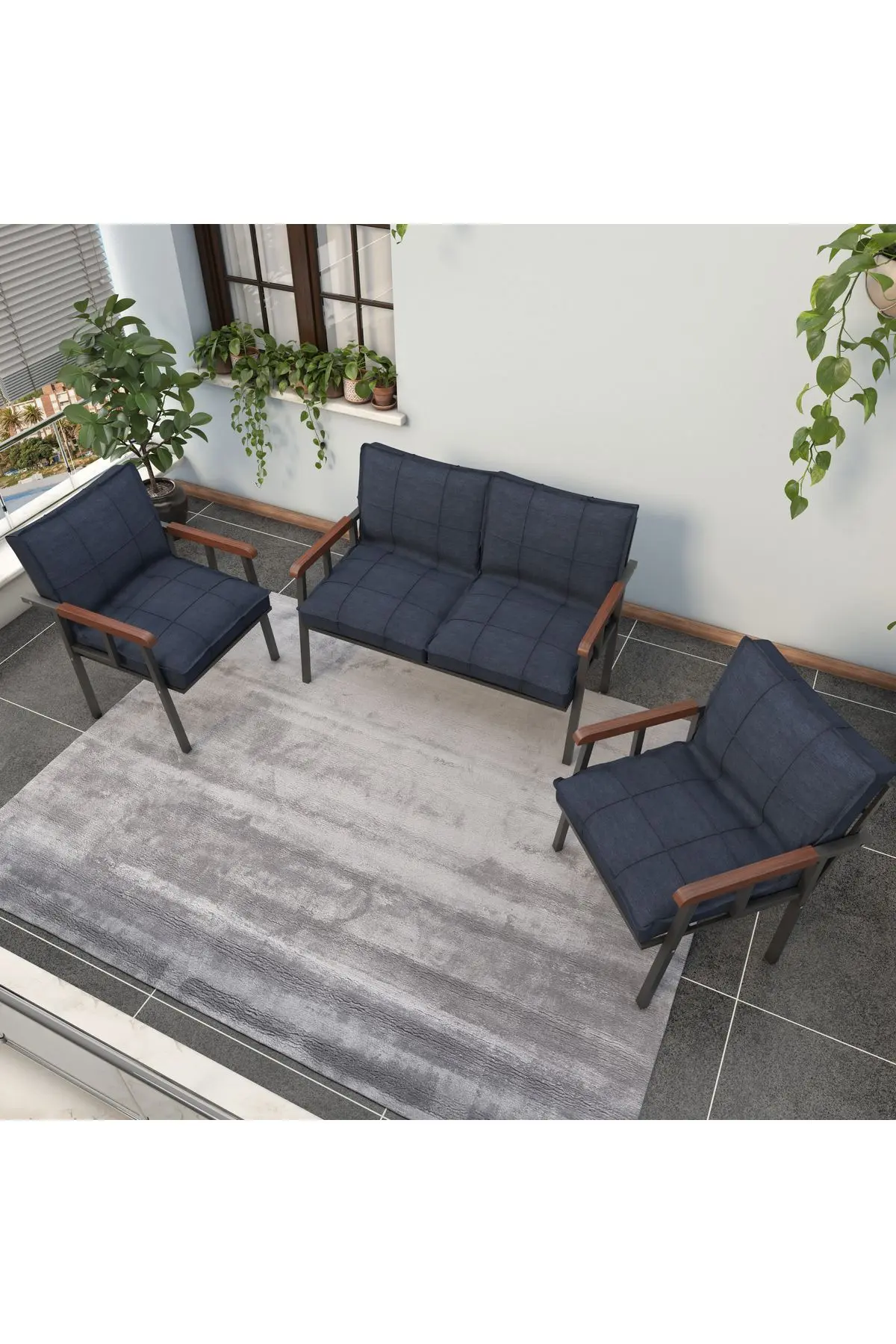 " Modern'' Balkon, Bahçe, Cafe - Metal Kanepe Koltuk Takımı - 2 1 1